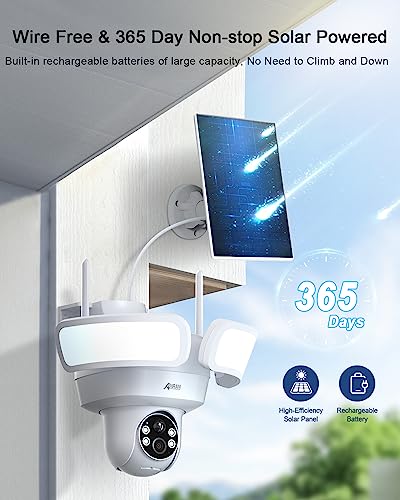 ANRAN Floodlight Security Camera Wireless Outdoor with 360° View Pan/Tilt, 2K Solar Powered WiFi Camera, IP65 Smart Lighting Cam, Color Night Vision