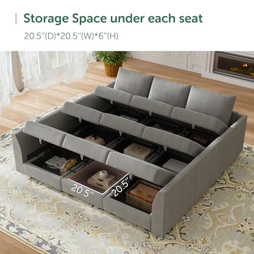 HONBAY Modular Sofa Sectional Sleeper Couch with Ottomans Reversible Sleeper Sectional Sofa Modular Couch with Storage, Aqua Blue