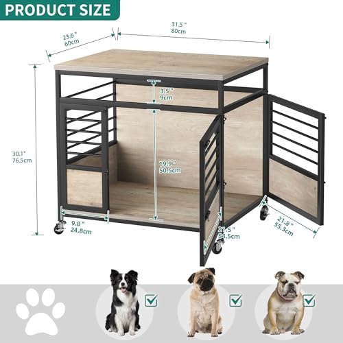 YITAHOME 39 Inch Dog Crate Furniture with Storage Shelves, Wooden Dog Crate for Large Dogs with Power Outlets