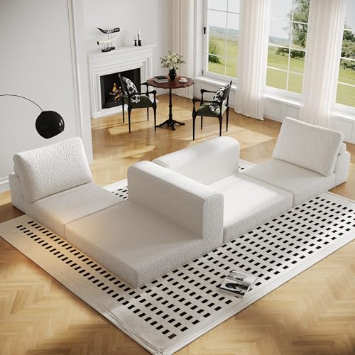 Cloud Modular Sectional Sofa, DIY Combination Modular Couch for Living Room, Unique Knitted Fabric Love Seat Couches with 2 Pillows