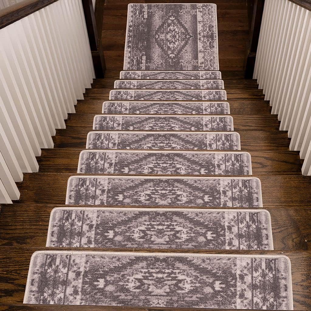Benissimo, 13+1 Stair Treads Carpet, Landing Slip Resistant Stair Rugs, Cotton, Modern Printed Design, Soft Runner for Indoor Wooden Step