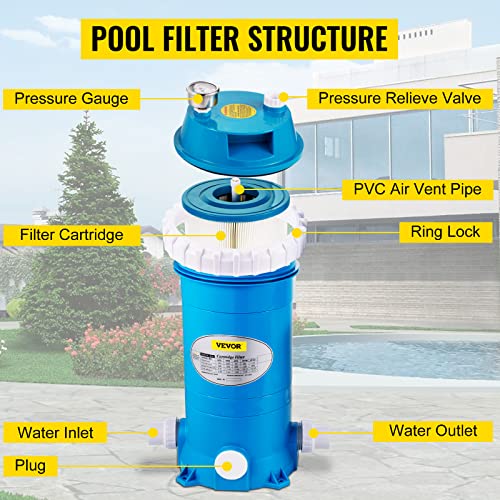 VEVOR Cartridge Pool Filter, 50-525Sq. Ft Filter Area Inground Pool Filter