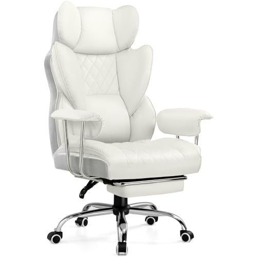 COMHOMA Big and Tall Office Chair, High Back Leather Gaming Chair with Footrest