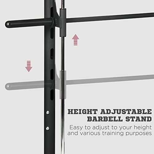 Soozier Squat Rack with Pull-Up Bar, Adjustable Power Rack with Barbell Bar, Multi-Functional Bench Press Rack for Home Gym Strength Training, Black