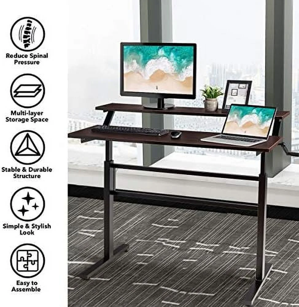 HJZBNONE Standing Desk  2-Tier Height Adjustable Sit to Standing Desk  Computer Desk Workstation with Monitor Stand &amp