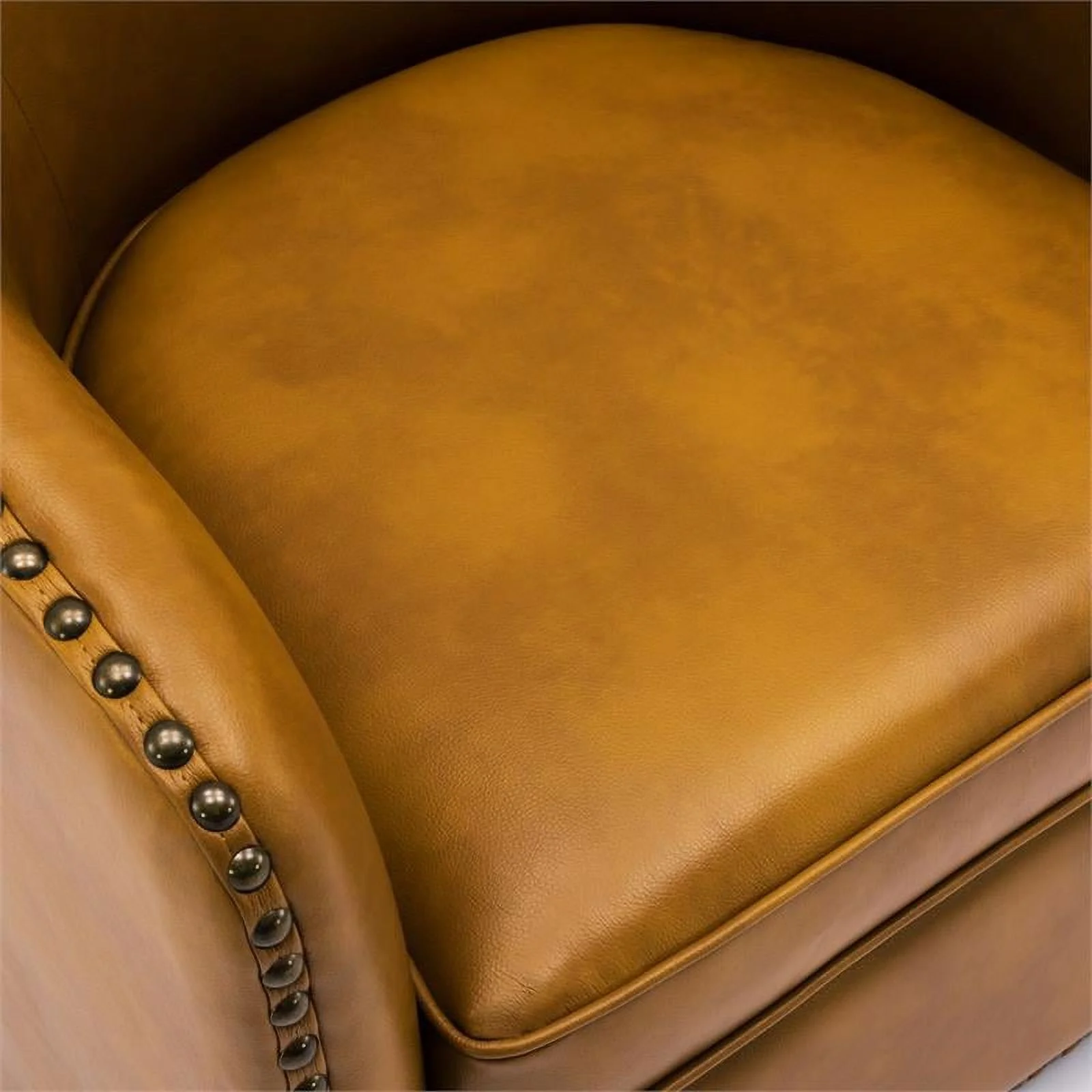 Pemberly Row Camel Brown Faux Leather Swivel Arm Chair with Nailhead Trim