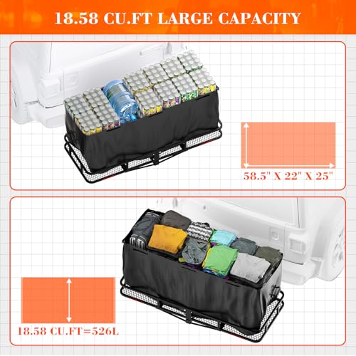 Hitch Cargo Carrier Basket Combo 60" x 24" x 6" 500 LBS Capacity Vehicle Baskets Fits 2" Receiver with 18.2 Cubic feet Cargo Bag, Hitch Stabilizer