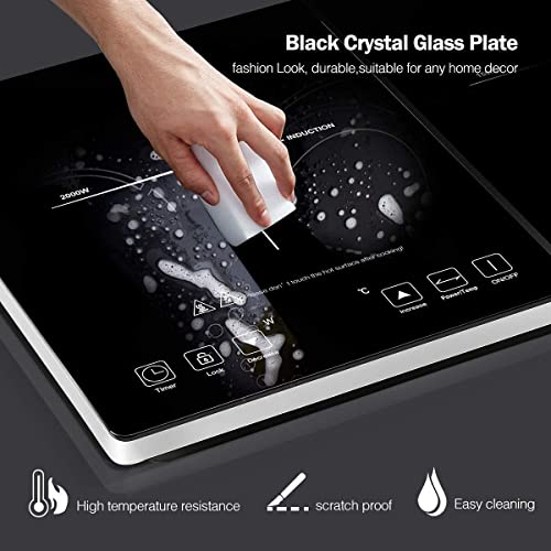 AMZCHEF Double Induction Cooktop 2 Burners Electric Cooker, Independent Control,10 Temperature/Power Levels