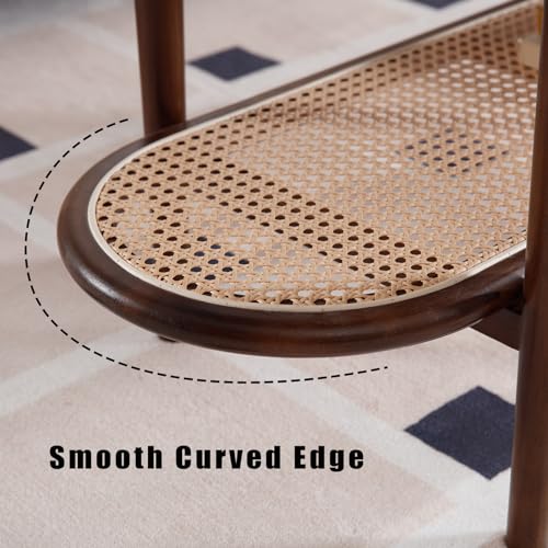 Rattan Wood Mid Century Modern Coffee Table, 39.5" Oval Coffee Table with Cane Wicker Storage Shelf for Living Room, Indoor, Home Décor, Walnut