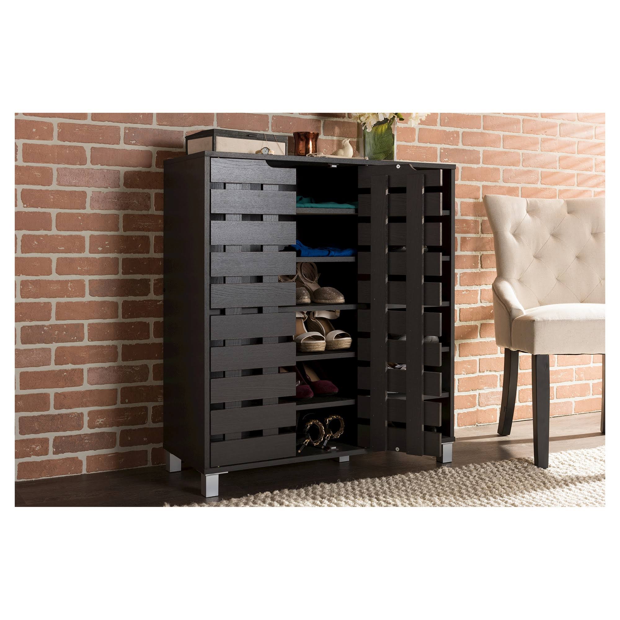 Baxton Studio Shirley 2 Door Shoe Cabinet, Dark Brown