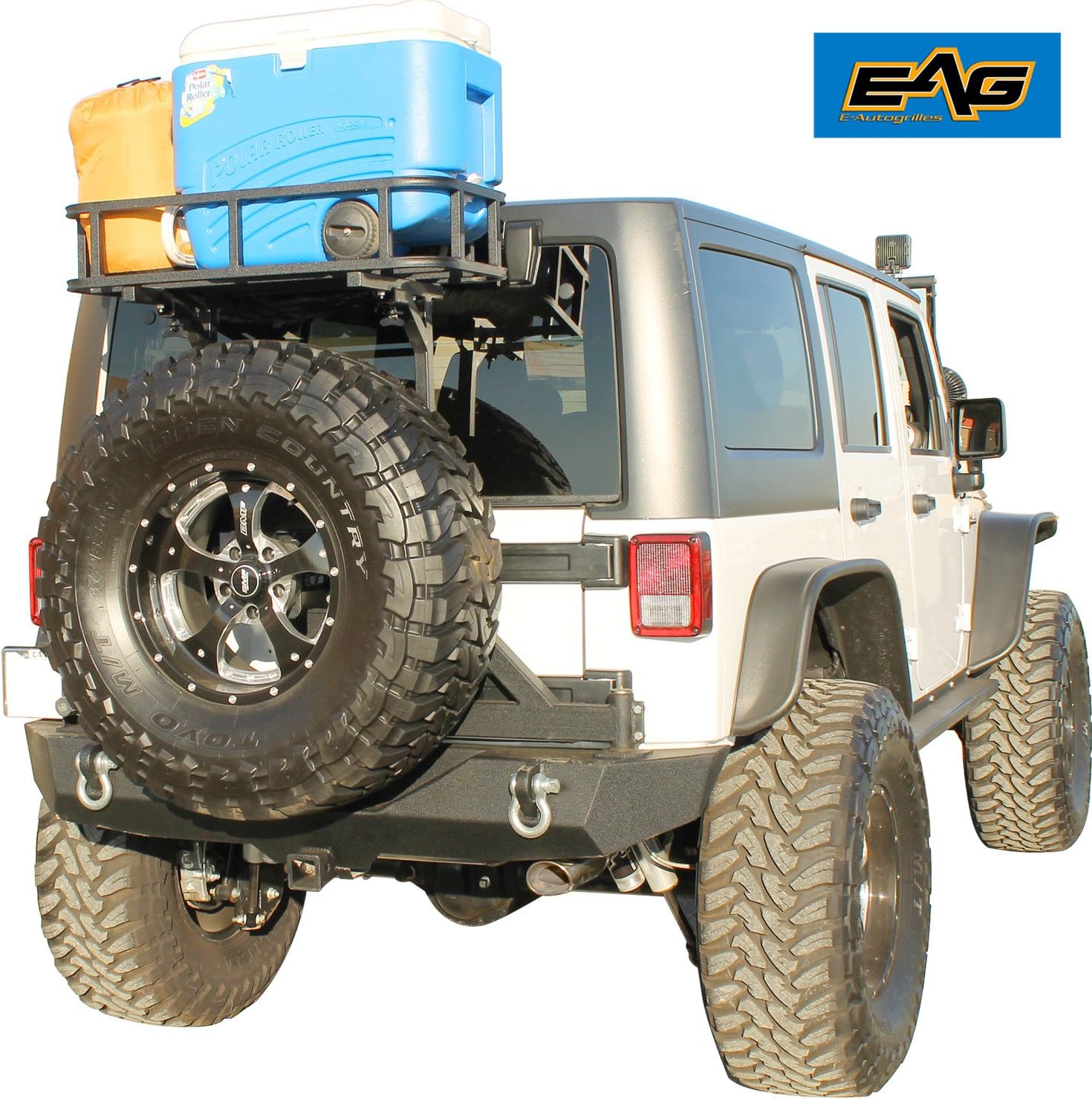 EAG Black Steel Rear Cargo Basket for Rear Bumper with Tire Carrier Fit for Wrangler 87-96 YJ 97-06 TJ 07-18 JK