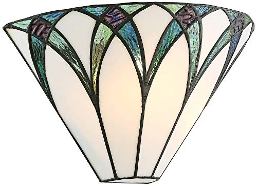 Regency Hill Filton Tiffany Style Wall Light Sconce Bronze Hardwired 12 1/4" Wide Fixture Blue White Stained Art Glass Shade for Bedroom Bathroom