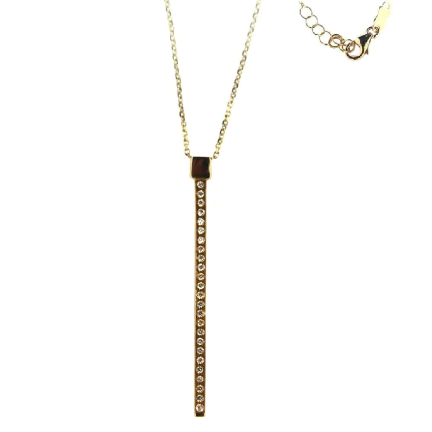 18K Solid Yellow Gold Thin vertical Swarovski Bar Necklace
