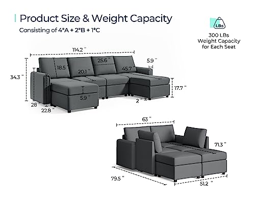 LINSY HOME Modular Sectional Sofa, Convertible U Shaped Sofa Couch with Storage, Memory Foam, Modular Sectionals with Ottomans