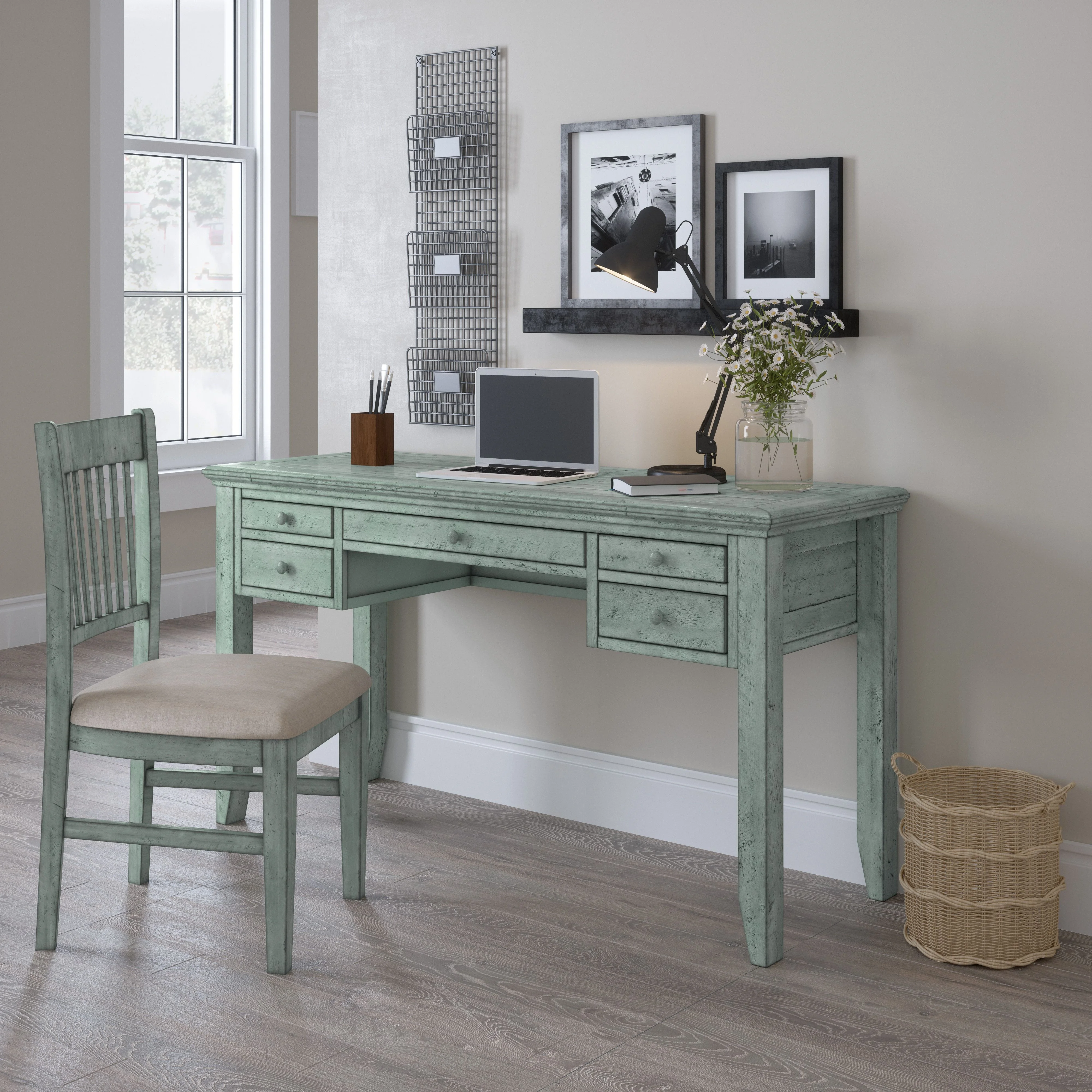 Jofran Rustic Shores Coastal Style USB Charging Desk and Chair Set