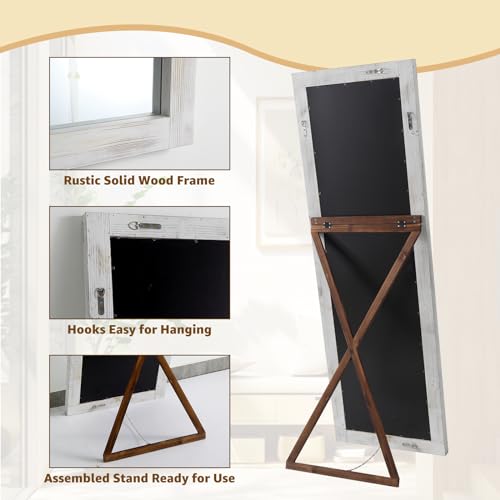 MELOMOIR Rustic Farmhouse Full Length Mirror, 64"x21" Wood Frame Floor Mirror, Free Standing Mirror Leaning Hanging Mirror