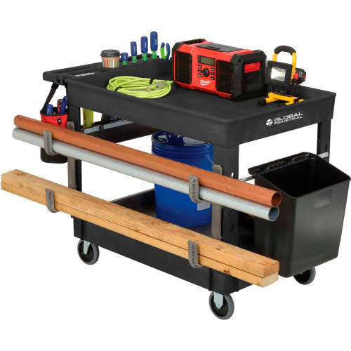 Industrial Service u0026 Utility Cart, Plastic 2 Tray Black Shelf, 44 x 25-1/2, 5 inch Rubber Casters 800334