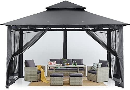MASTERCANOPY Outdoor Garden Gazebo for Patios with Stable Steel Frame and Netting Walls (11x11,Dark Gray)
