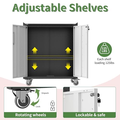 Mobile Tool Storage Cabinet with Wheels,Heavy Duty Rolling Tool Cabinets for Garage,Metal Storage Cabinets with 4 Drawer and 1 Locking Doors