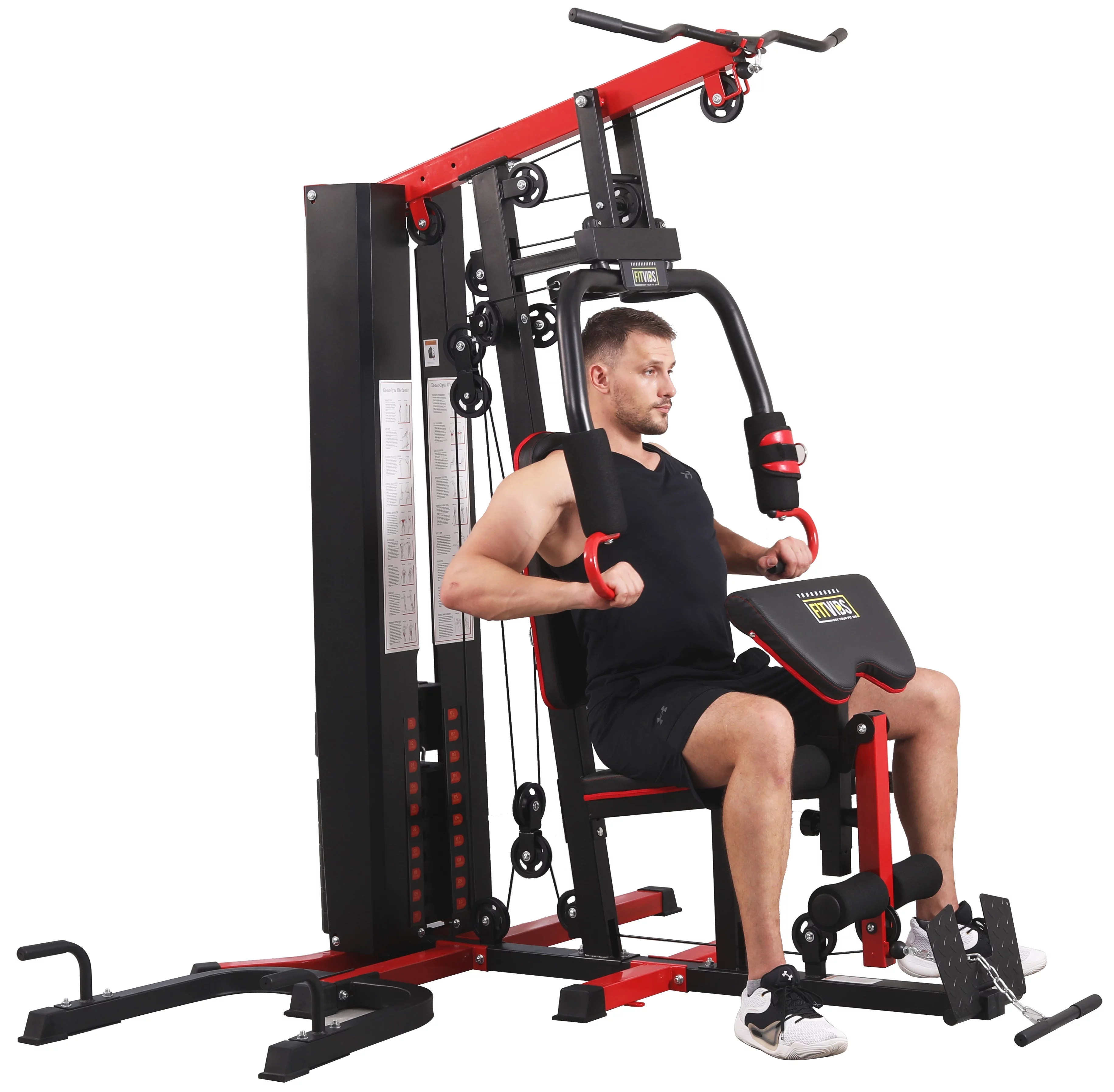 Fitvids LX750 Home Gym System Workout Station with 330 Lbs of Resistance, 122.5 Lbs Weight Stack, One Station