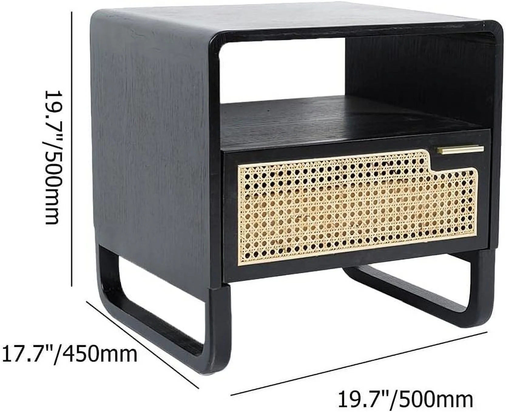 homary Minimalist Nightstand Rattan Woven Bedside Table with 1 Drawer Bedroom Furniture End Table Black