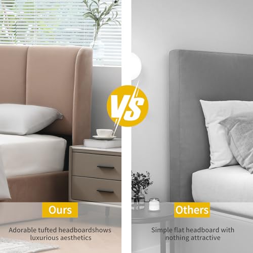 VELOCAVA Queen Size Lift Up Storage Bed with Modern Wingback Headboard, Upholstered Platform Bed with Fabric with Hydraulic Support Bars