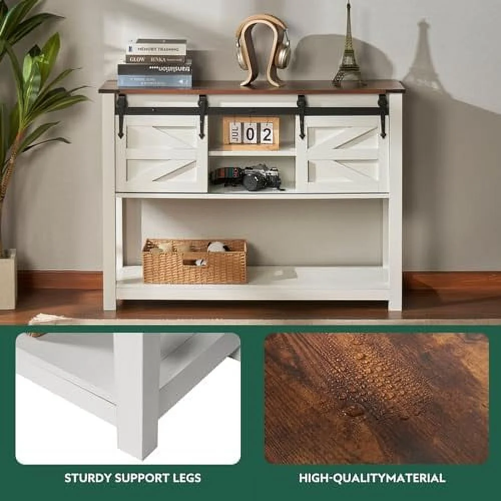 KBANZIBIU Entryway Table with Sliding Barn Doors  43 Inch Farmhouse and Industrial Console Table with   Rustic Sofa Table for Entryway  Hallway