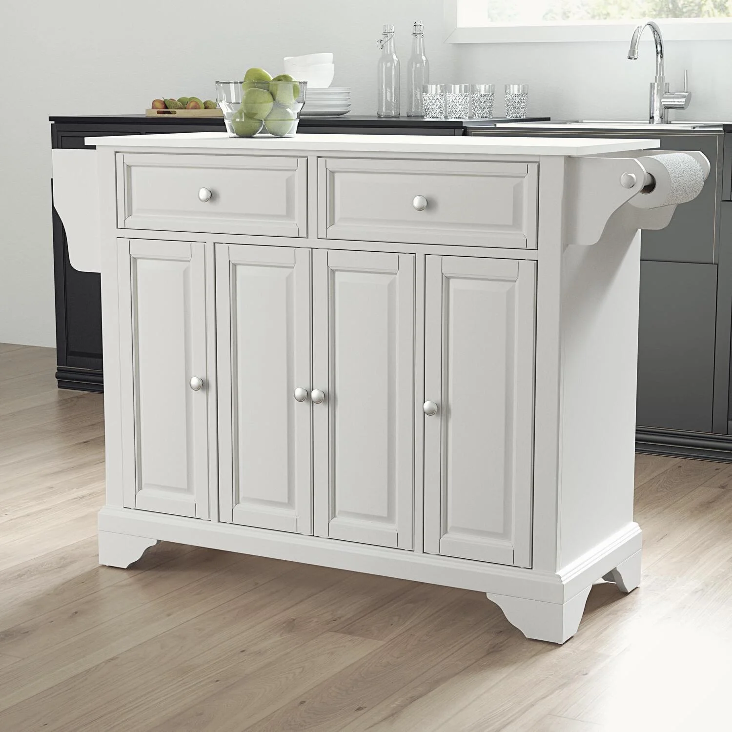 HomeStock Vintage Vogue Granite Top Full Size Kitchen Island/Cart White/Black