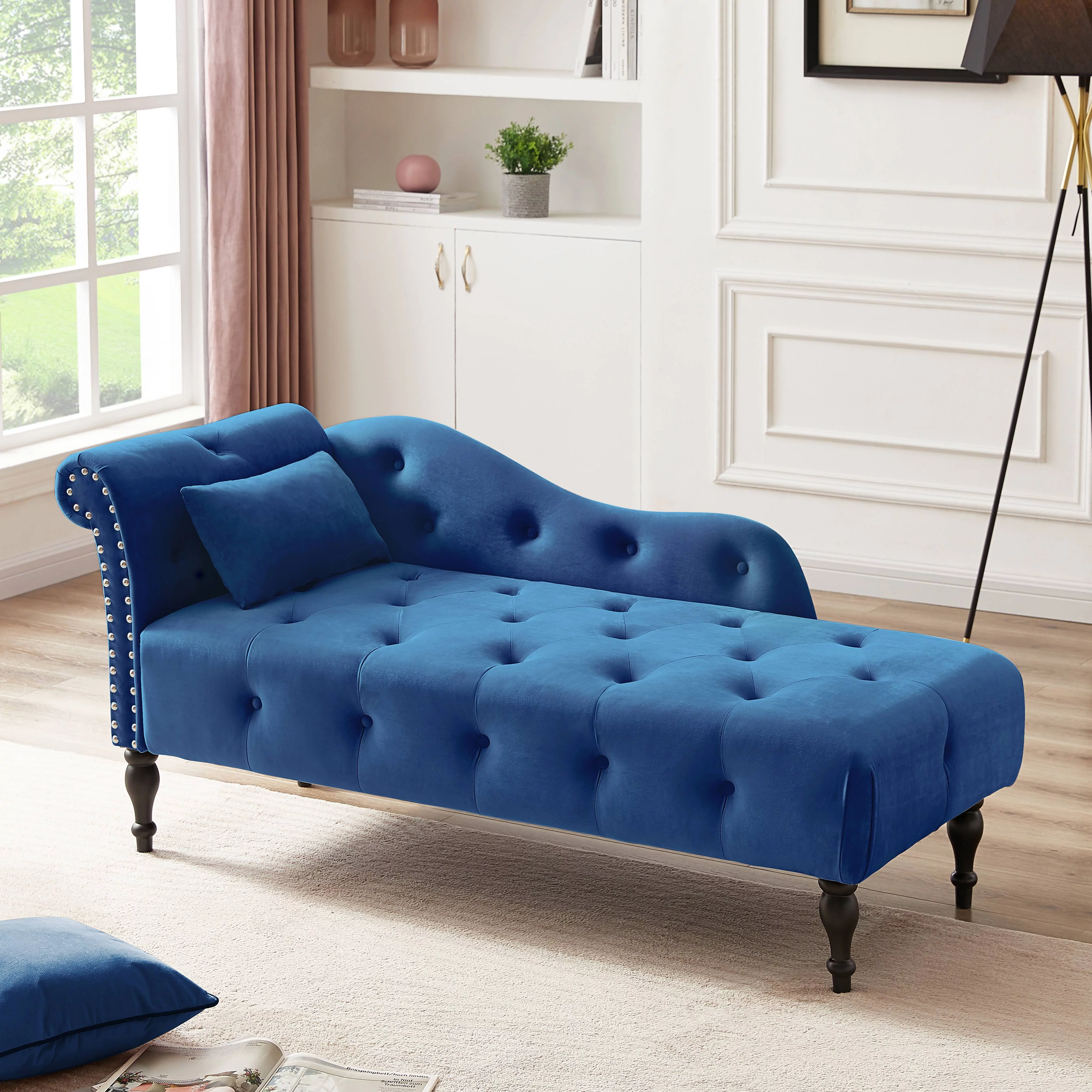 SYNGAR Modern Lounge Chaise Indoor, Leisure Sofa Accent Chair Upholstered Couch, Button Tufted Seat with Matching Accent Pillow