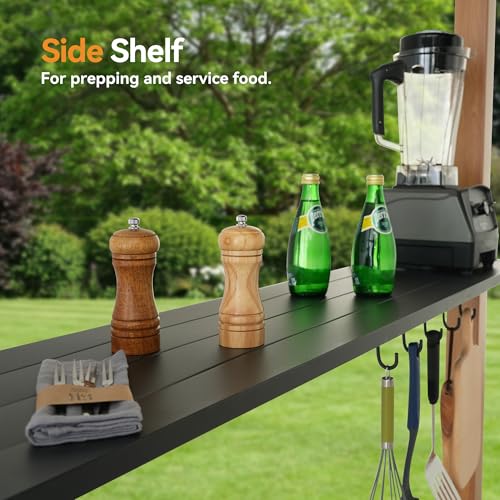 Hardtop Grill Gazebo 6'x12'with Side Shelf, Outdoor Gazebo with Bottle Opener & Hooks