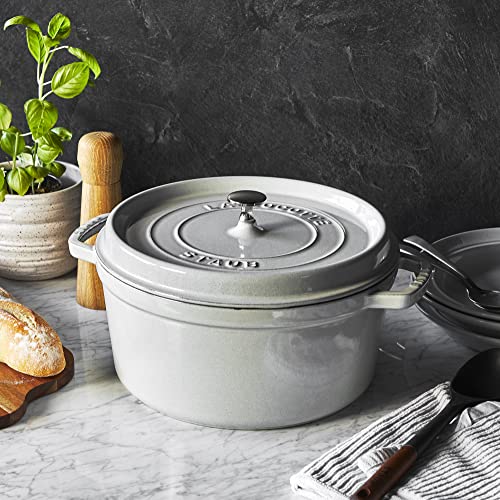 STAUB Cast Iron Dutch Oven 5.5-qt Round Cocotte, Made in France, Serves 5-6, Black Matte