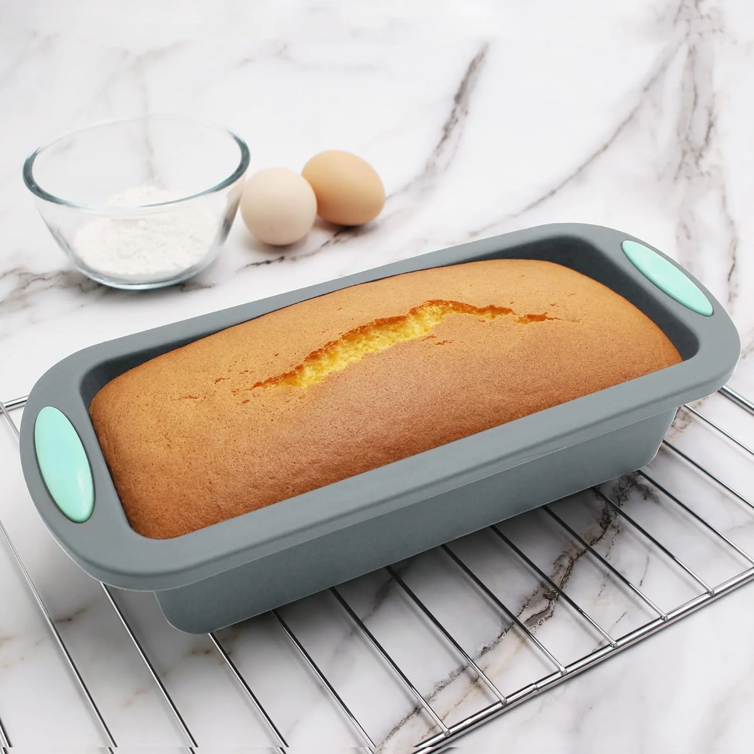 54-Piece Grey Silicone Baking Set – 10 Cake Molds, Loaf/Muffin Pans, Baking Cups + Measuring Cups &amp; Spoons (Non-Stick)