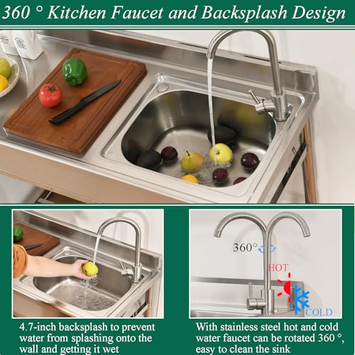 Stainless Steel Utility Sink Freestanding Kitchen Sink with Faucet Single Bowl 16 Gauge Outdoor Workbench with Knife Hole for Restaurant or Laundry