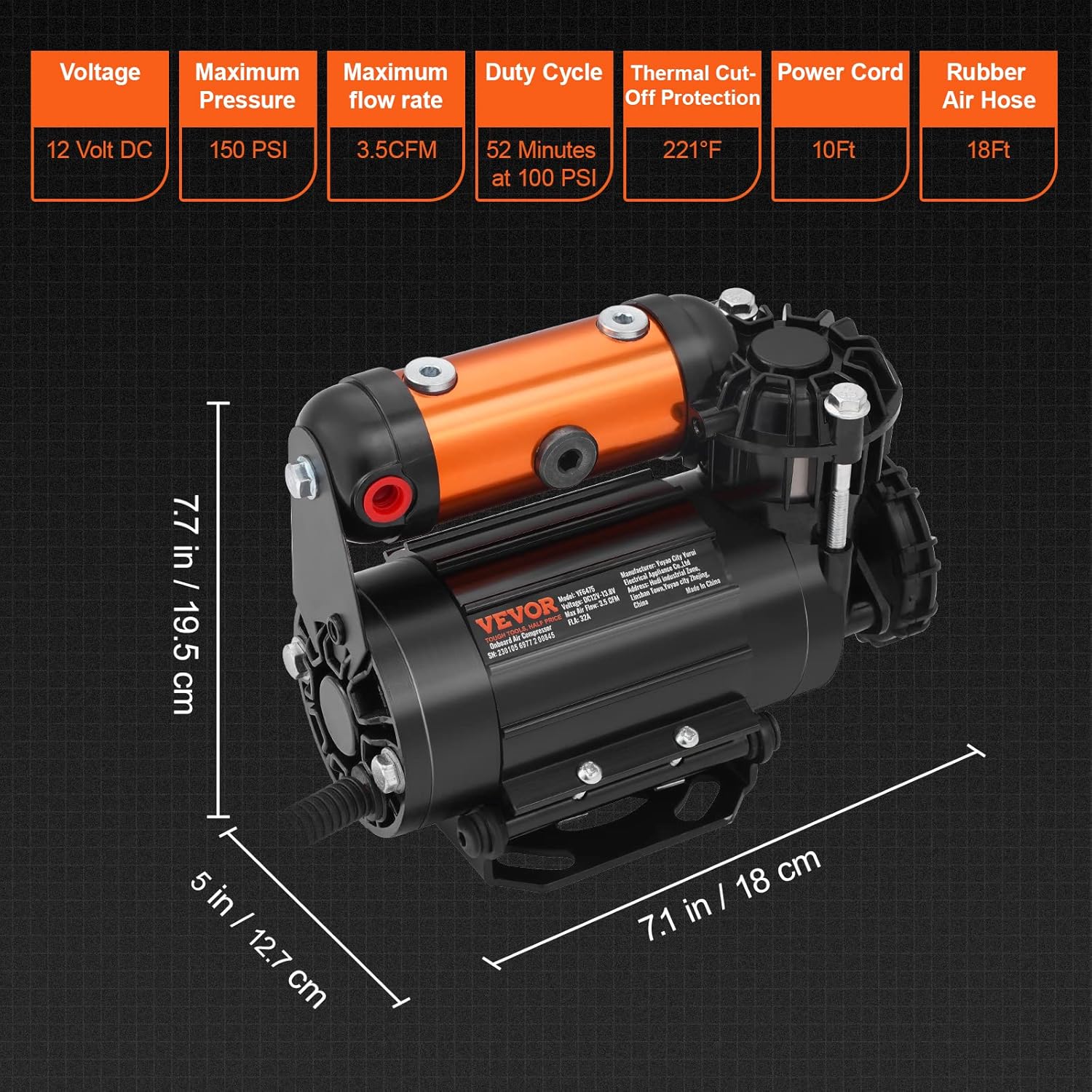 VEVOR Onboard Air Compressor Kit 150PSI Offroad Air Compressor Portable Tire Inflator Heavy Duty 3.5CFM Air Pump for Jeep SUV 4x4 Vehicle