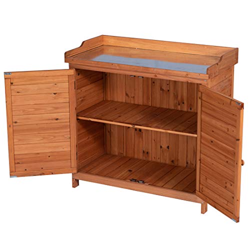 Outdoor Garden Patio Wooden Storage Cabinet Furniture Waterproof Tool Shed with Potting Benches Outdoor Work Station Table (Natural)
