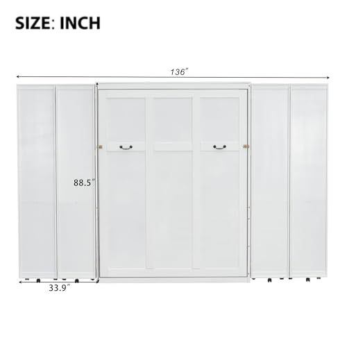 MERITLINE Foldable Hidden Queen Murphy Bed Cabinet with Storage Bookshelf Bookcase