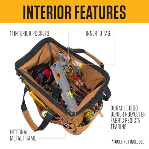 Carhartt Onsite Tool Bag, Durable Water-Resistant, Tool Storage Bag, Heavyweight w/Molded Base, 18-Inch, Carhartt Brown
