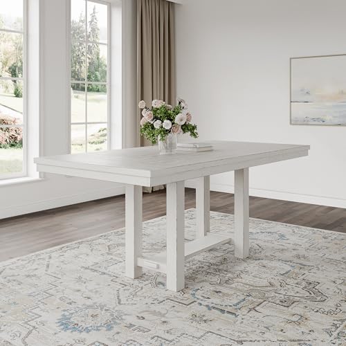 Signature Design by Ashley Robbinsdale Casual Removable Center Leaf Dining Extension Table with Trestle Base, White