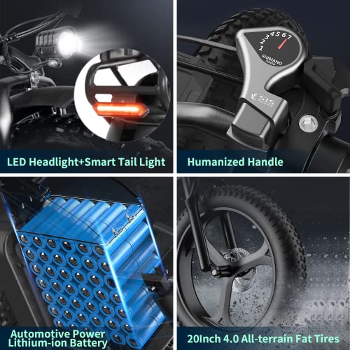X20 Electric Bicycle,20" x4.0 Fat Tire,2000W Motor,48V 25/30/35AH Removable Battery,35MPH,7-Speed Gear,Dual Hydraulic Shock Absorber