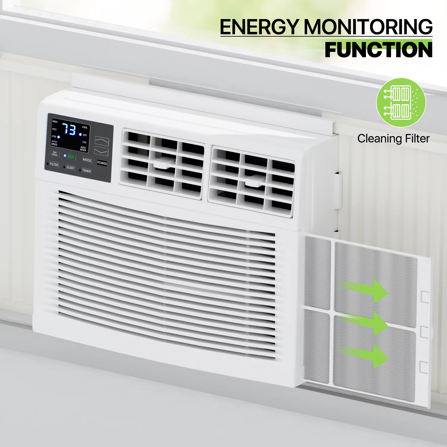 Magshion 8,000 BTU Window Mounted Air Conditioner, Cools Up to 350 Sq.Ft., Quiet Operation, Electronic Control with Remote, 4 Mode Fan Speeds