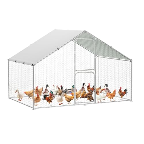 Heavy Duty Walk-in Chicken Coop, Large Metal Poultry Cage with Waterproof UV Cover & Round Top Design