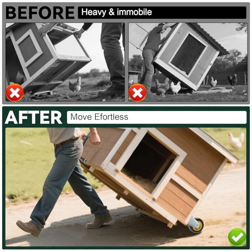 Flehomo Chicken Coop Wheels Kit, 2 Pack 4" Caster Wheels and A Lifting Handle for Easy Movement