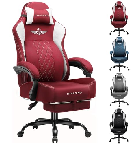 GTPLAYER Big and Tall Gaming Chair Breathable Fabric Computer Chair with Strong Lumbar Support, Comfortable Office Chairs with Pocket Spring Cushion