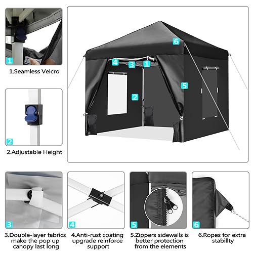 10x10 Pop Up Canopy Tent with 4 Removable Sidewalls and Windows, Ez Pop Up Outdoor Canopy, Adjustable Commercial Tent with Roller Bag