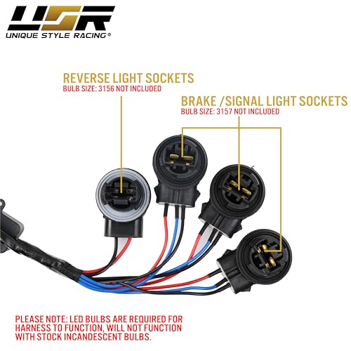 USR 96-04 Mustang V6/GT Plug and Play Tail Light Wire Harness for Sequential Signal + Total of 8 Cabnus LED Bulbs for Red Brake + White Reverse (Left