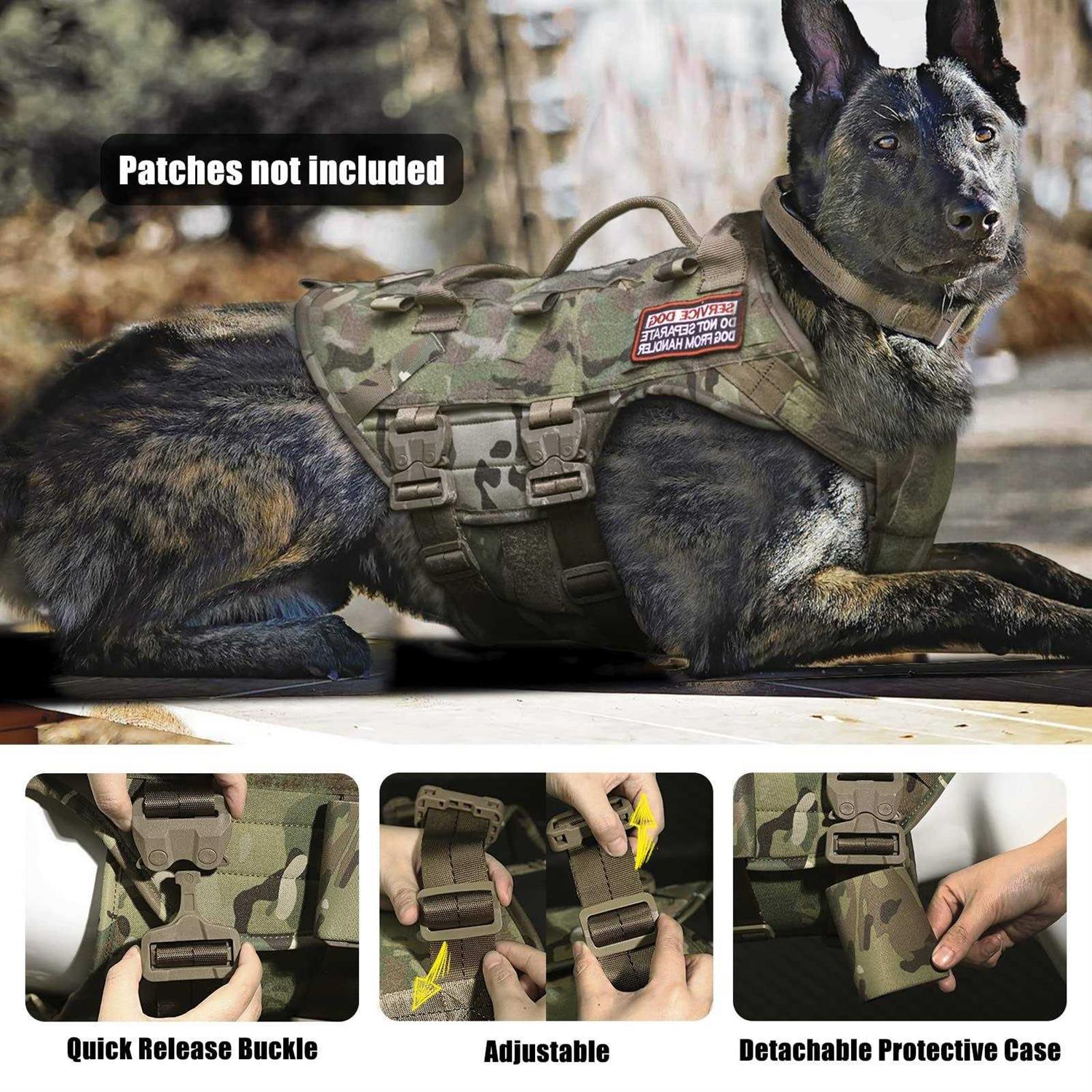 PETAC GEAR Tactical Dog Harness K9 Dog Training Vest Adjustable Padded Police Service Dog Working MOLLE Vests for Large Medium Dogs Mals GSD Lab