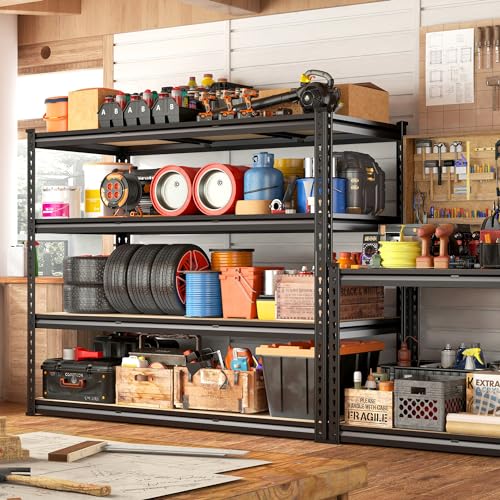 REIBII 48" W Garage Shelving Heavy Duty 3020LBS Storage Shelves 5 Tier Heavy Duty Shelving Adjustable Garage Shelves for Basement, Warehouse