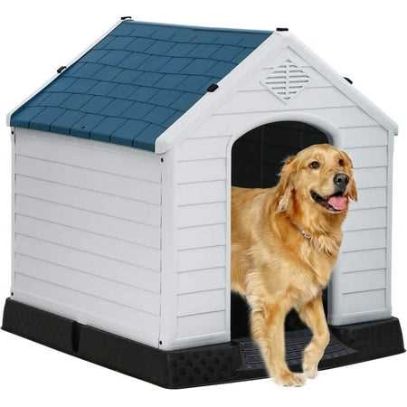Extra Large Dog House for Large Medium Dogs 41x37.4x39 inch Plastic Water Resistant Dog Houses with Hight Base Support for Winter Tough Durable House