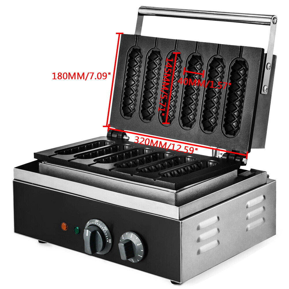 Loyalheartdy Commercial Nonstick Electric Waffle Maker Machine 1500W 6 Slice Waffle Hot Dog Maker 5 Mins