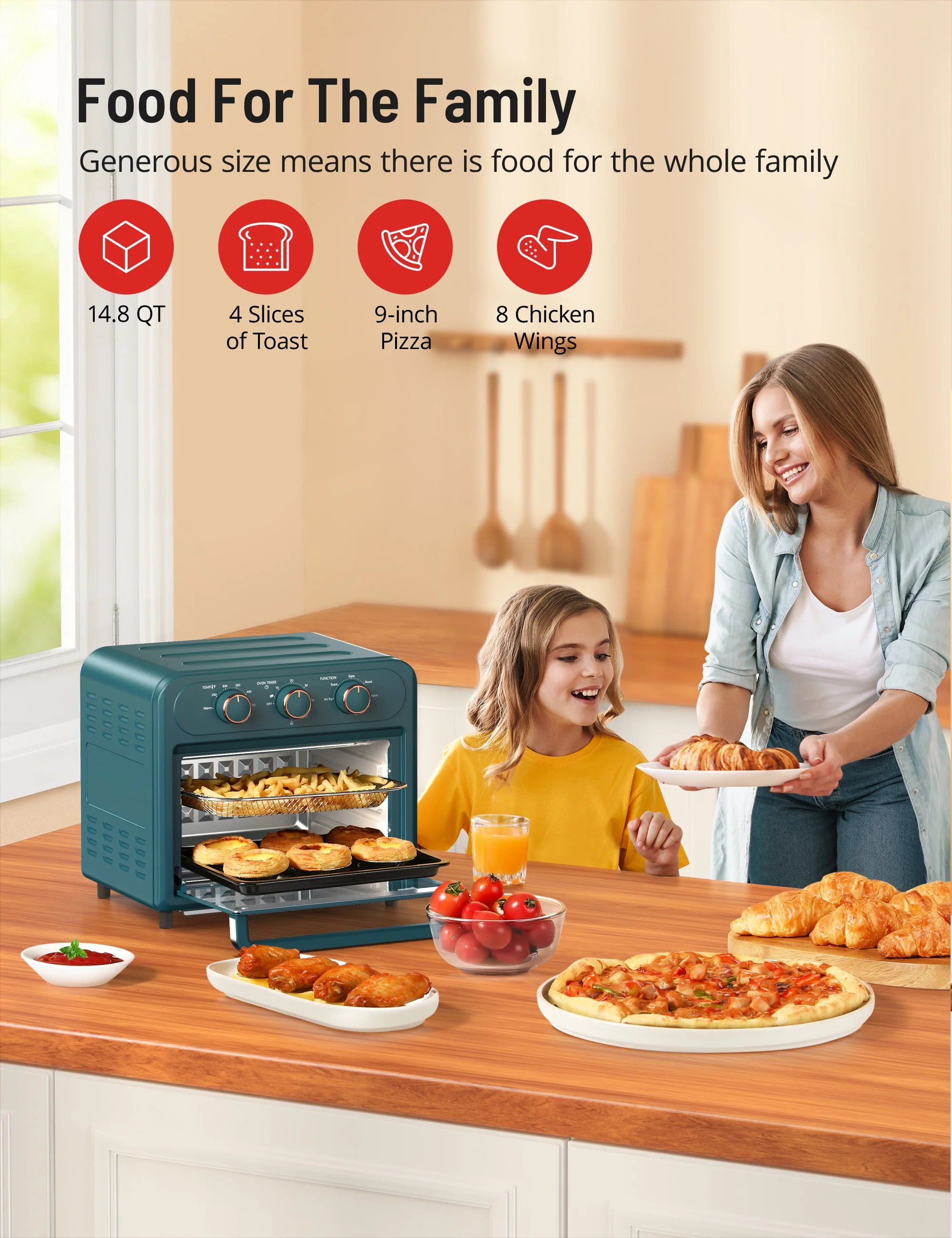 TaoTronics Air Fryer | 1700W 14.8 Quart | 9 in 1 Air Fryer Oven | Oil-less Cooker with Rotisserie Shaft
